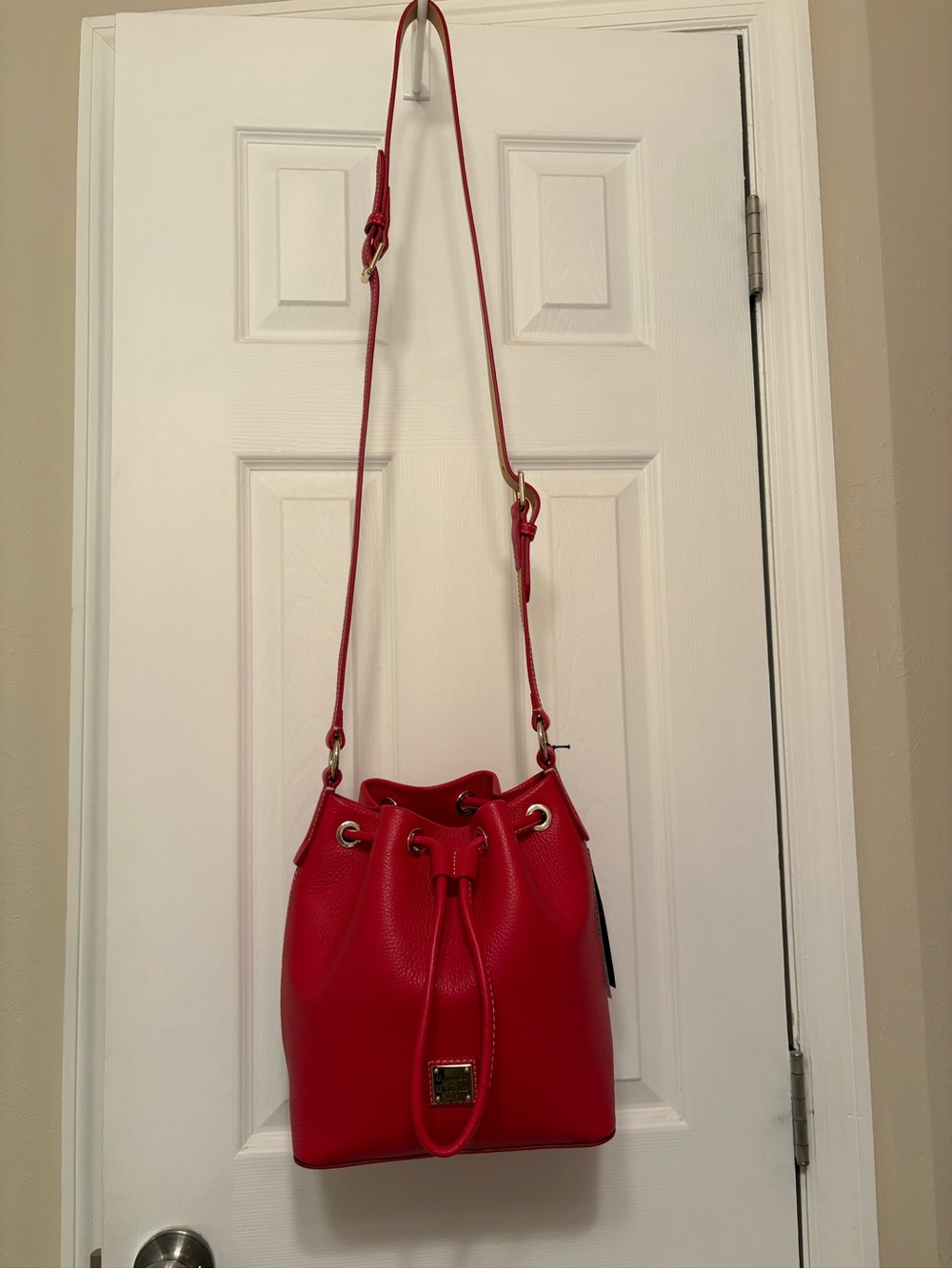 Dooney & Bourke Red Pebbled Leather Drawstring Bucket Bag